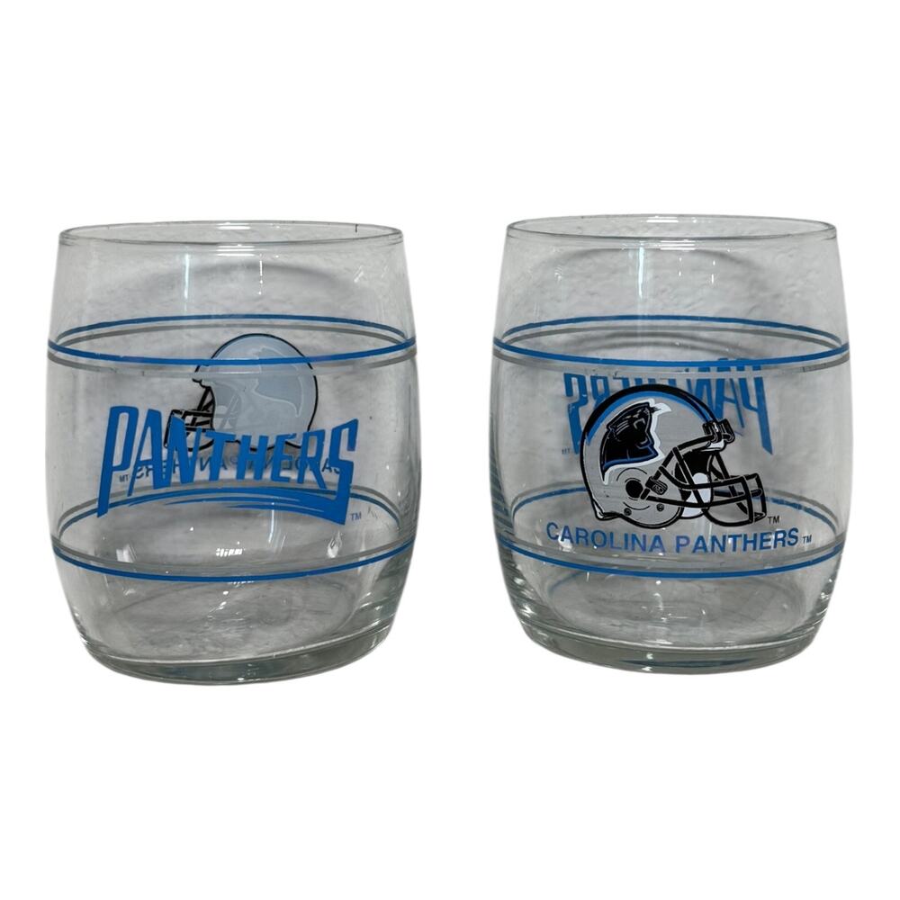 Vintage 90s NFL Carolina Panthers Football‎ 12oz Tumblers Whiskey Rocks Glasses